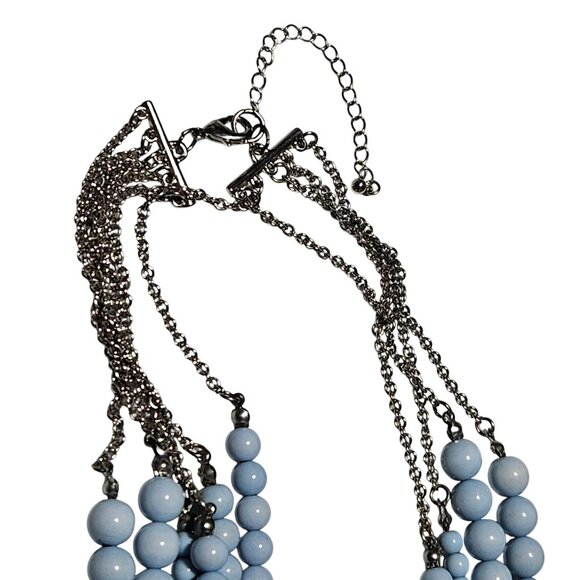 Vintage Multi Layered Light Blue Beaded Necklace Retro 50s 60s Fashion Jewelry - Picture 3 of 6